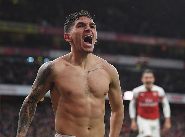 Torreira celebrates his first goal for Arsenal