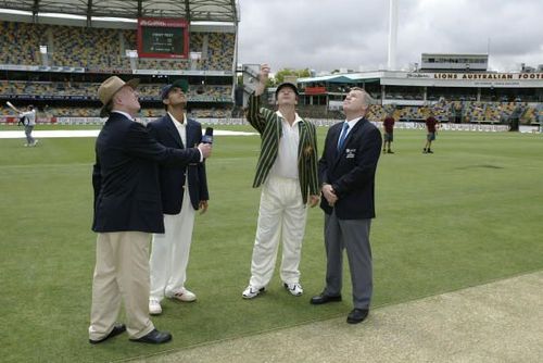 Australian Skipper Steve Waugh tossing the coin to mark the beginning of Border Gavaskar trophy