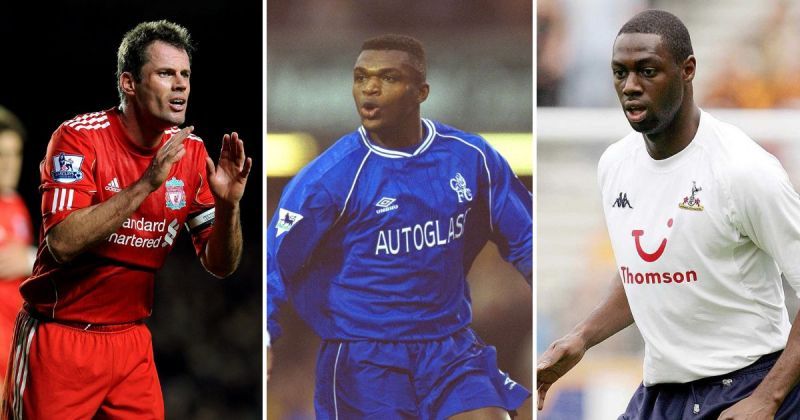 L to R - Jamie Carragher, Marcel Desailly and Ledley King