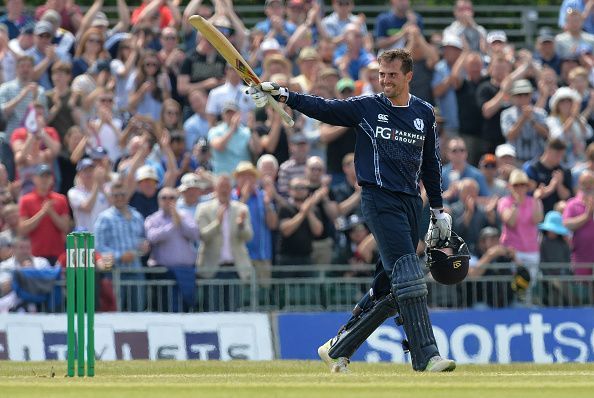 Callum Macleod celebrates his century against England