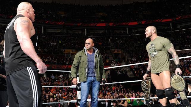 Batista, Randy Orton and Brock Lesnar after Royal Rumble 2014