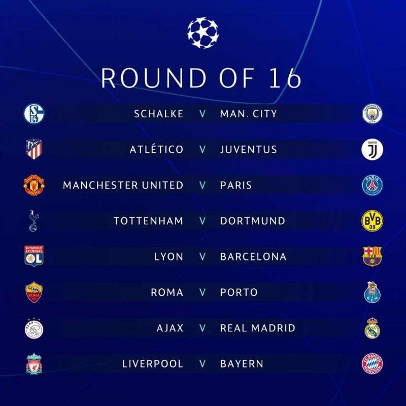 UEFA Champions League 2018-19 Round of 16 Draw