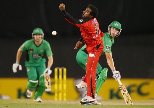 Muttiah Muralitharan is trying to grab a chance off his own bowling during a stint in the Big Bash League.