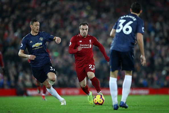 Matchwinner Shaqiri in action against United this past weekend