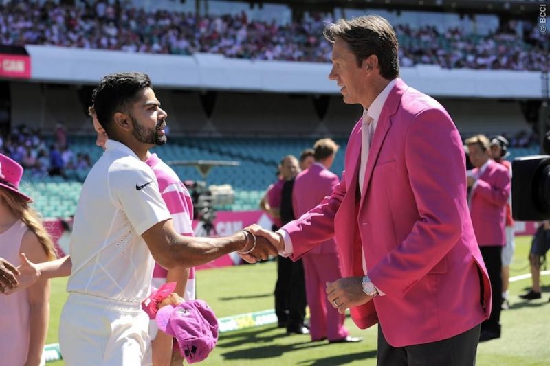 Virat Kohli Glenn McGrath his pink Test cap before the start of day three of the 2015 SCG Test (Photo credits: BCCI)