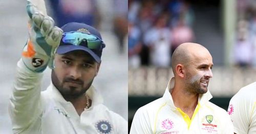 Rishabh Pant (L) and Nathan Lyon