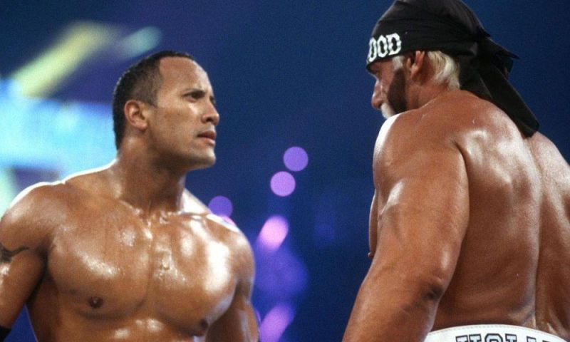 The Rock and Hollywood Hogan face off at Wrestlemania 18