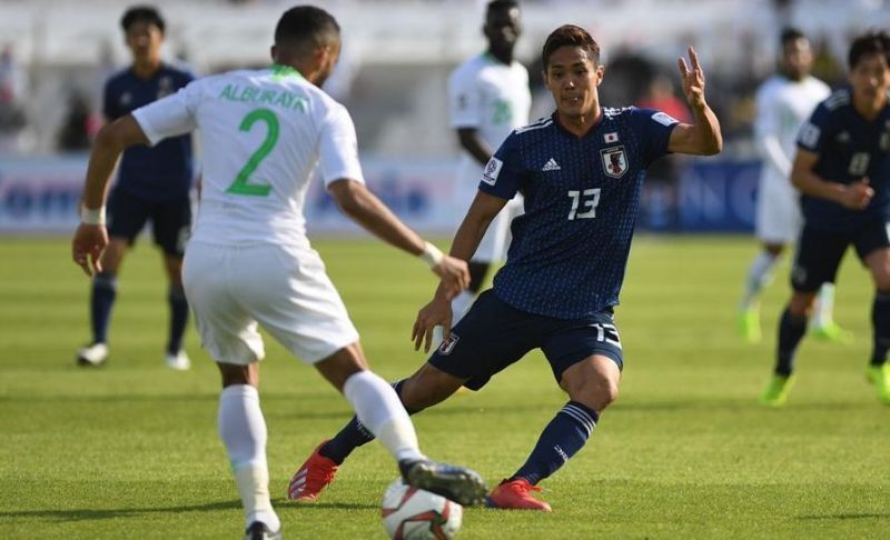 Japan&#039;s Yoshinori Muto in action during the match against Saudi Arabia