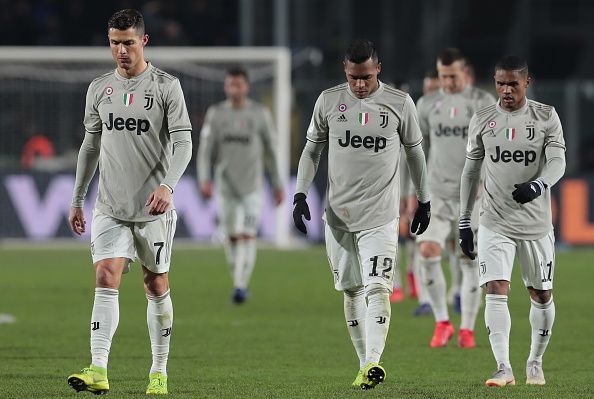 Dejected Juventus players after crashing out of the Coppa Italia