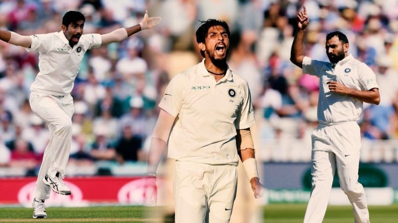 Jasprit Bumrah (L), Ishant Sharma (M) and Mohammed Shami (R)