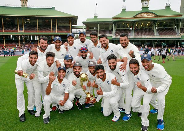 The Indian team after their victory over Australia