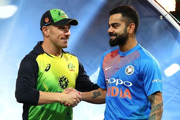 Australian skipper Aaron Finch and Indian captain Virat Kohli