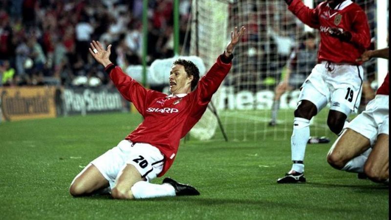 Solskjaer celebrates after scoring the winner