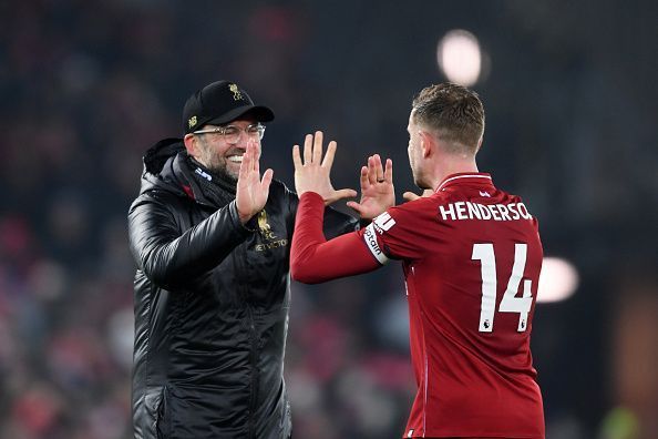 Jordan&Acirc;&nbsp;Henderson and Jurgen Klopp after the victory