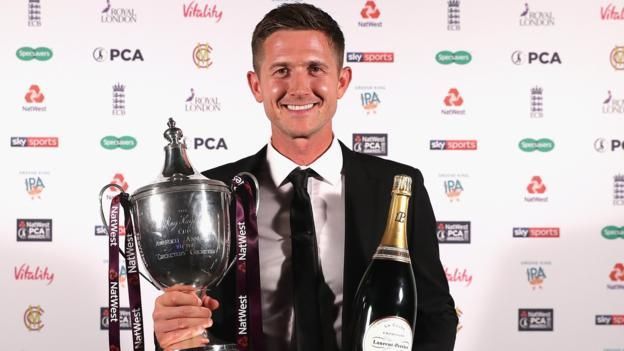 Denly with the award for the PCA Players&#039; Player of the Year 