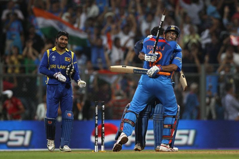 Dhoni and Yuvraj after winning the 2011 World cup