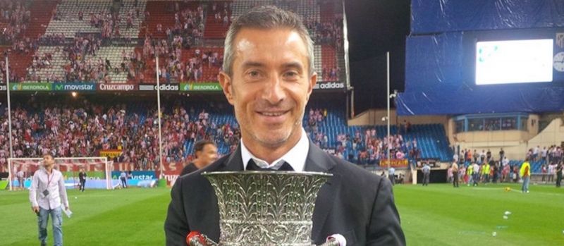 Andrea Berta celebrates Atletico&#039;s Europa League victory