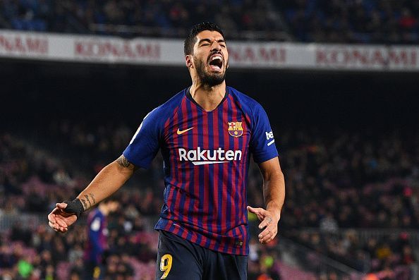 Luis Su&Atilde;&iexcl;rez celebrates a goal