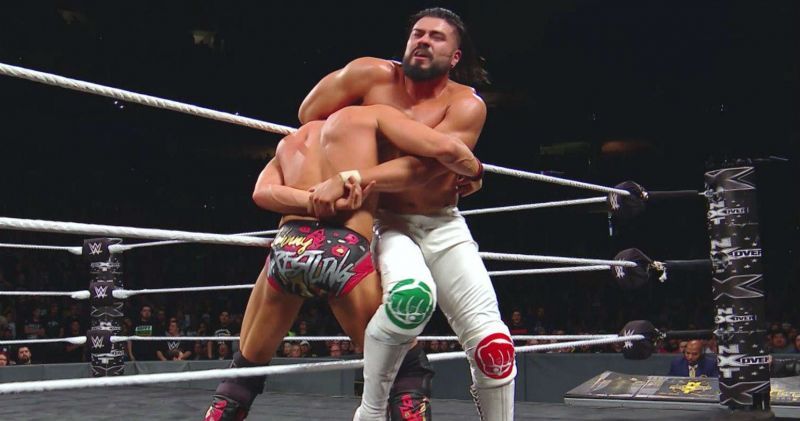 Almas attempts a hammerlock DDT on Gargano at Takeover: Philadelphia