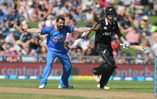 Mohammed Shami in action during the first New Zealand-India ODI