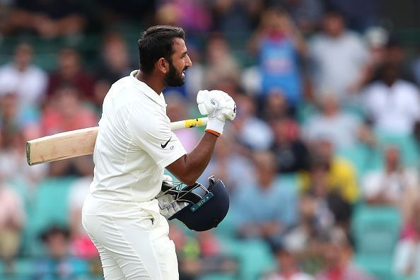 Pujara celebrated his century with a fist pump