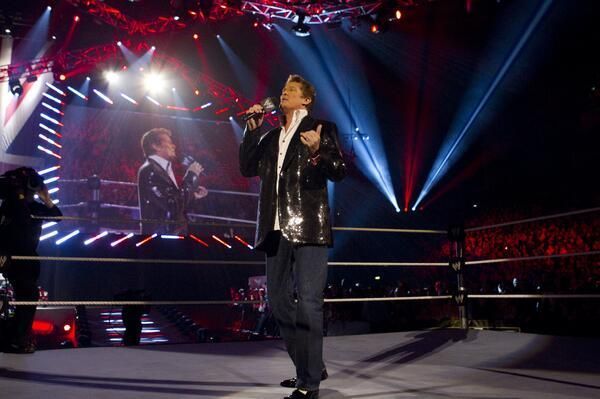 The Hoff addresses the WWE Universe on Monday Night RAW in 2010.