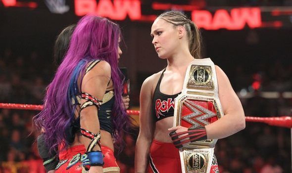 WWE Raw women&#039;s champion stares down Sasha Banks.