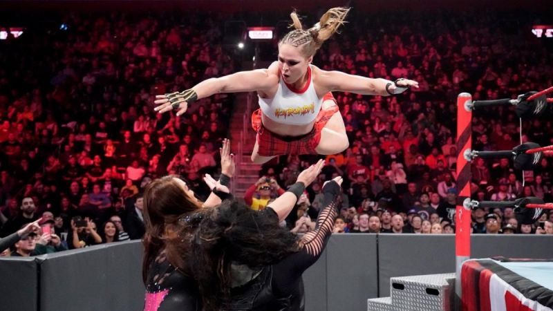 The Baddest Woman on the Planet launches herself onto her opponents!