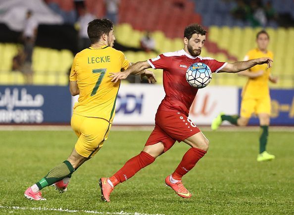 Syria's experienced player Mahmoud Al-Mawas in the red jersey would like to contribute against Australia