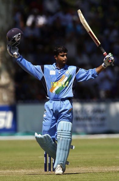 Sourav Ganguly of India celebrates his century