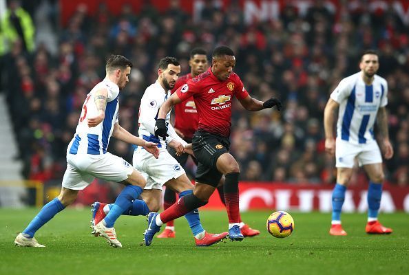 Martial was a constant nuisance for Brighton&#039;s backline to deal with, marauding forward with vigor