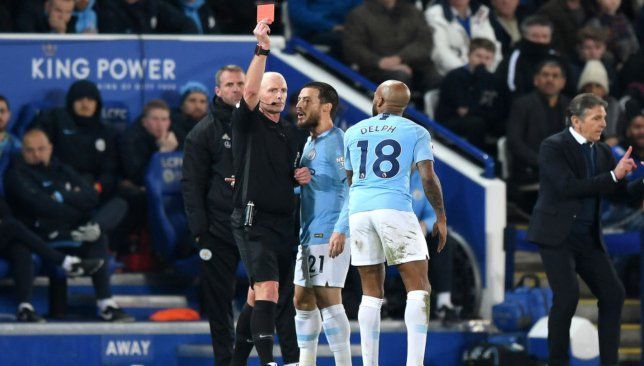 Delph is sent off against Leicester, as he was exposed by Claude Puel's men