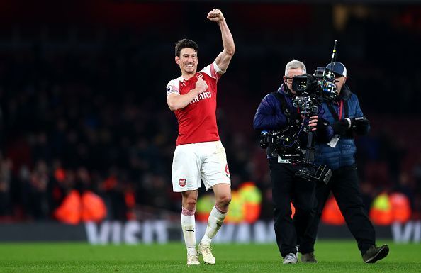 Koscielny scored his first goal of the season against Chelsea