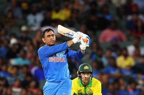 Dhoni hits the winning runs during the second ODI.