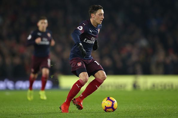 Mesut during Arsenal&#039;s 1-1 draw with Brighton on Boxing Day, where he was replaced at HT through injury