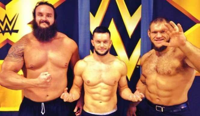 Strowman and Sullivan pictured with Finn Balor during their developmental days