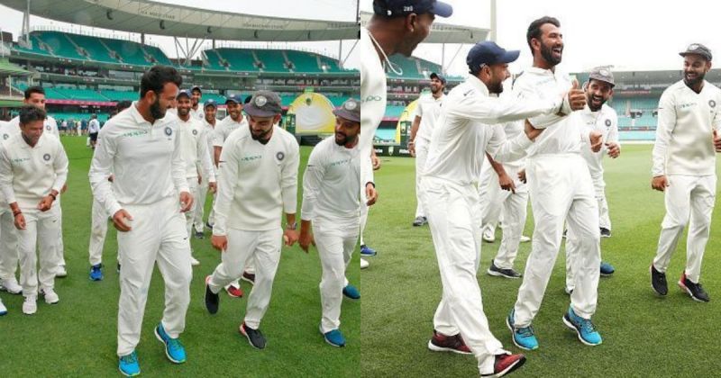 Cheteshwar Pujara dances after India&#039;s win at SCG