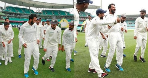 Cheteshwar Pujara dances after India's win at SCG