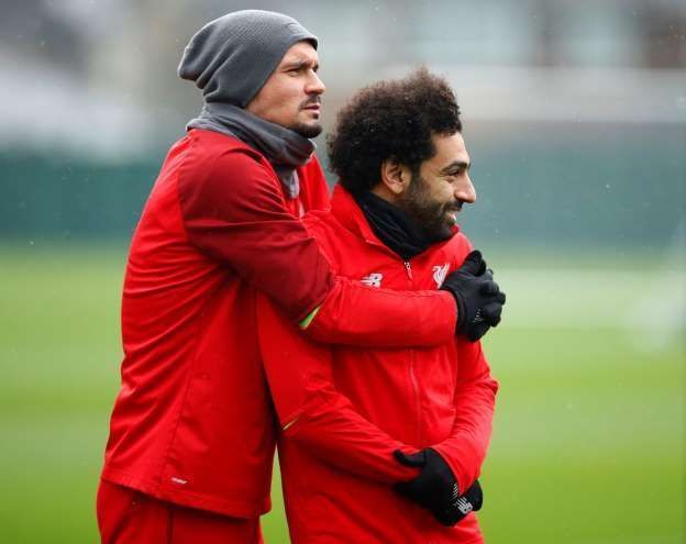 Dejan Lovren and Mohamed Salah During Training