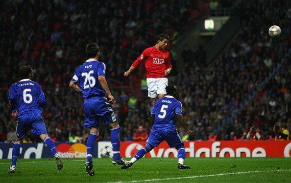 Cristiano Ronaldo scoring the goal against Chelsea