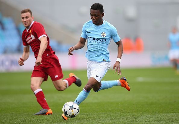 Rabbi Matondo in action for Manchester City in the UEFA Youth League