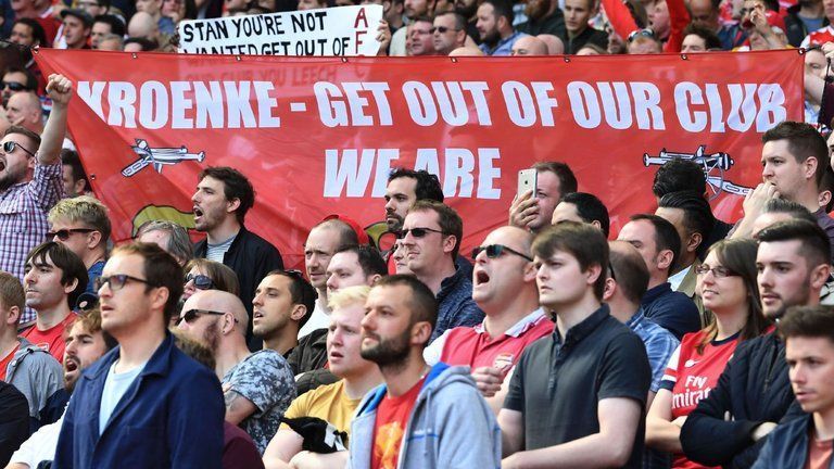 Arsenal fans protesting against Kroenke
