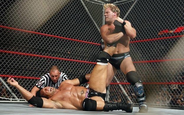 Batista and Chris Jericho in a Steel Cage Match