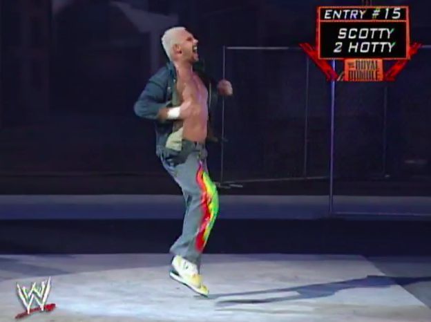 Scotty 2 Hotty before getting attacked by Muhammad Hassan at the 2005 Royal Rumble