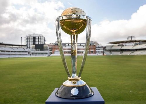 ICC Cricket World Cup trophy at the historical Lord's Cricket Ground.