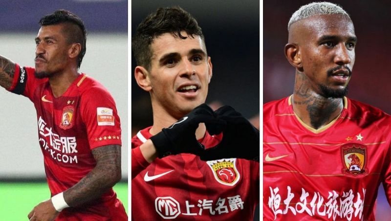 (Left to right) Paulinho, Oscar, Talisca.