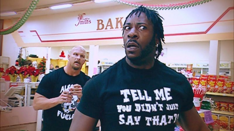 Stone Cold takes out Booker T at the supermarket