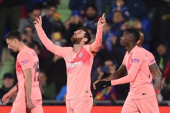 Lionel Messi after scoring against Getafe CF 