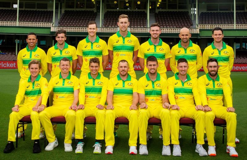The Australian team with their ODI jersey for the series against India
