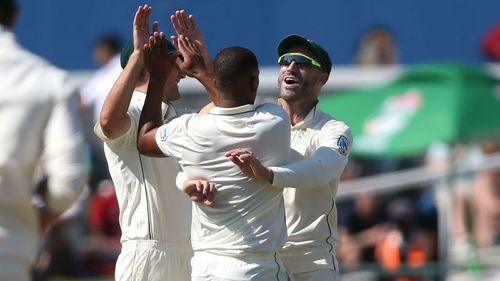 Vernon Philander and South Africa celebrate the wicket of Asad Shafiq